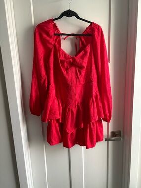 Francesca's Collections Hot Pink Tiered Long-Sleeve Mini Dress